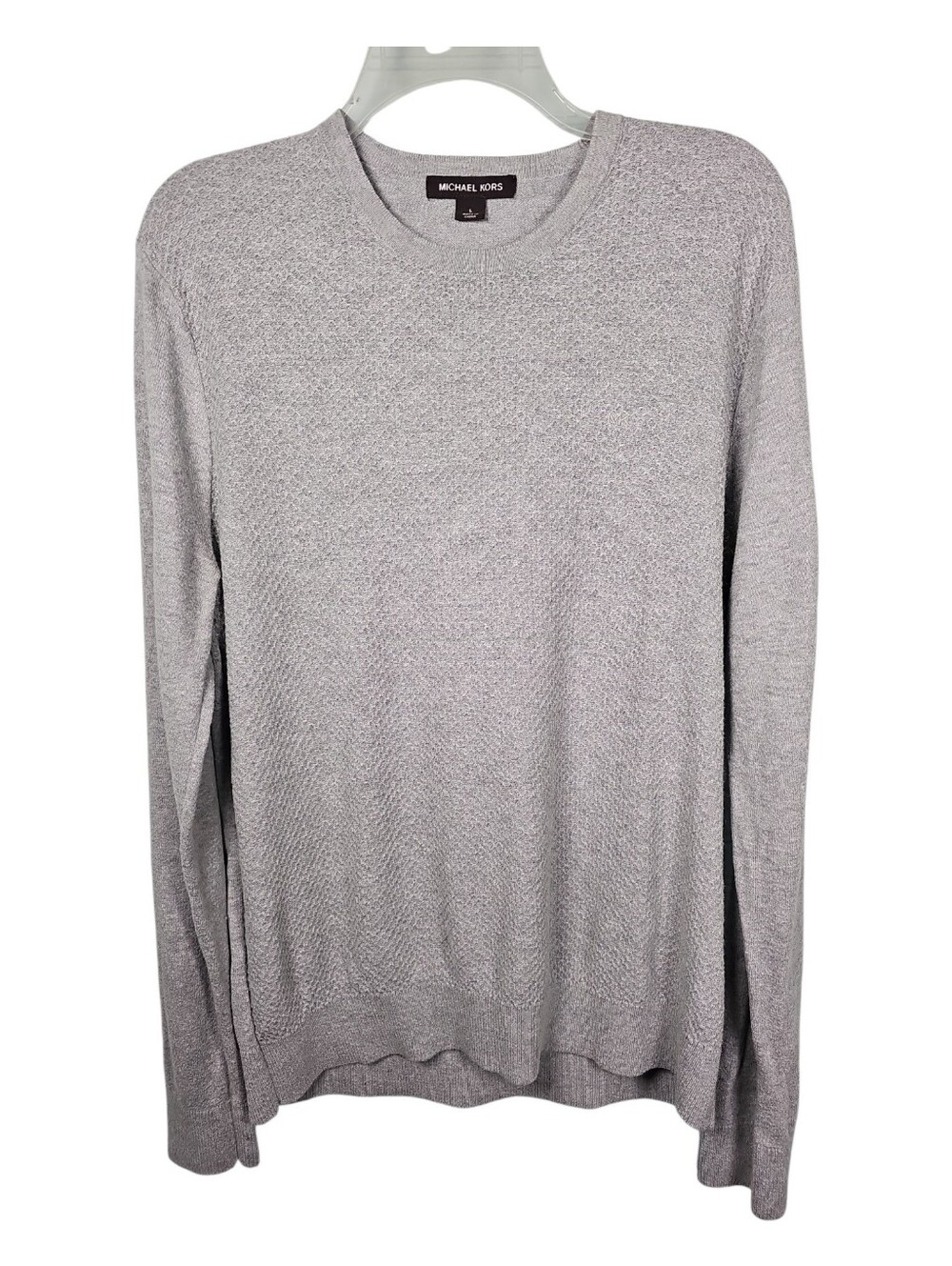 Michael Kors Wool Blend Gray Crew Neck Waffle Weave Men's Sweater Size L